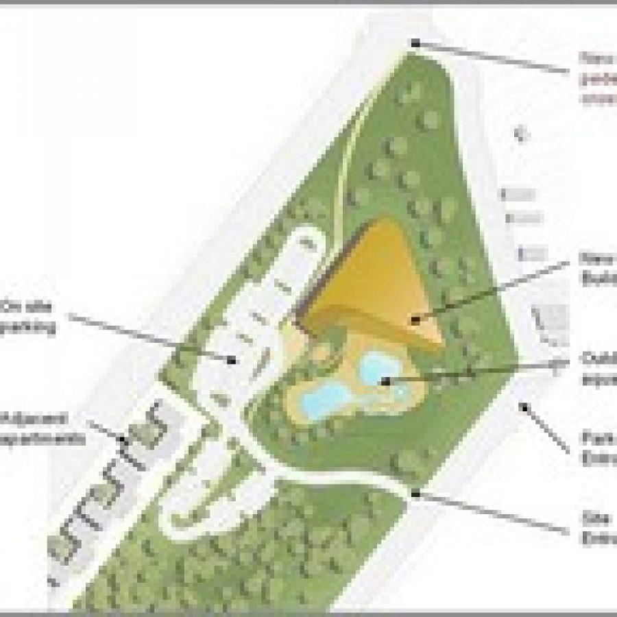 Shown is the site plan for the Lemay Community Center and Aquatic Park. 