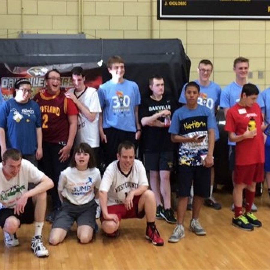 Participants and volunteers at the special-needs basketball camp at Oakville High School organized by Zachary Wells, front row, from left, are: Chris Hemman, Morgan Borghi, Robbie Gregg, Keith Boyd and Jonathan Rosenkoetter. Back row, from left, are: Brendan Sonnabend, Zachary, Tanya Junwatanagool, Aidan Valentine, Eric Haines, Drew Bishop, James Monteith, Donavan Tritschler, Ethan Hansen, Ryan Siebel and Dale Ribble.