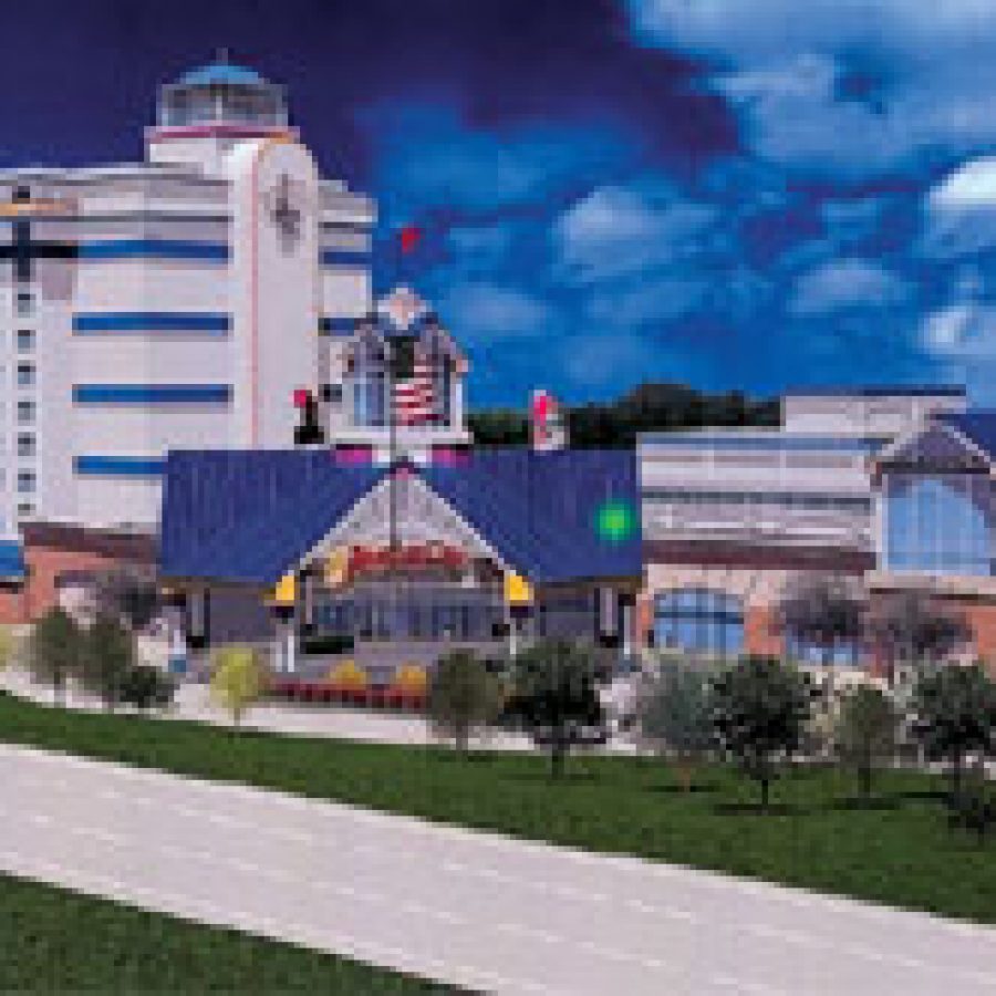 Isle of Capri Casinos Inc., one of three gaming developers eyeing a south county location, is proposing this \$167 million development near the Jefferson Barracks Bridge that would include 1,600 slot games, a 220-room hotel, four restaurants, a parking garage, a 12,000-square-foot entertainment event center and other amenities. The road in the foreground is Interstate 255. 