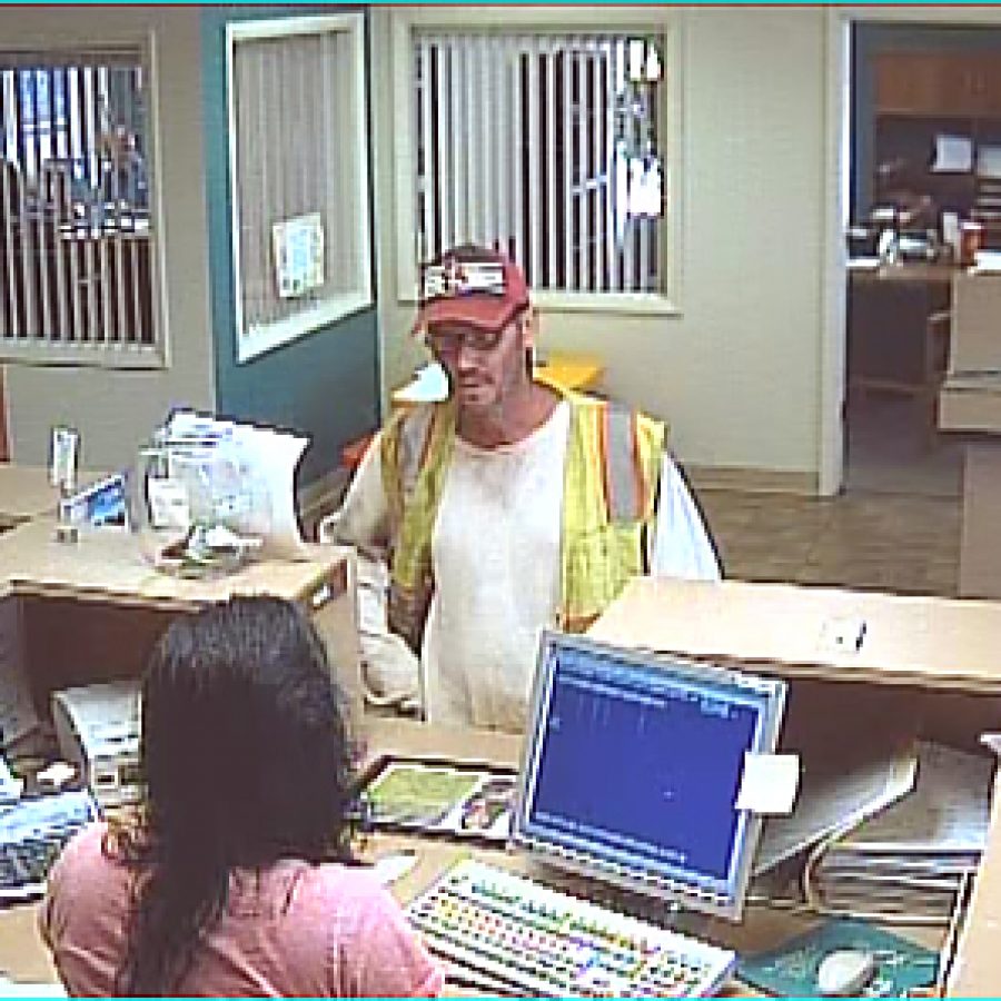 This still image from a surveillance camera video shows the man who police say robbed the Century Credit Union on Lemay Ferry Road Wednesday.