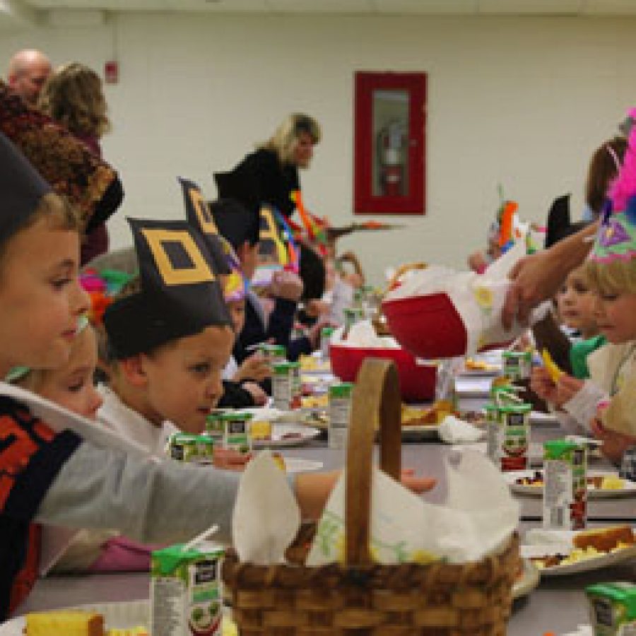 Concord Elementary School students enjoy a Thanksgiving feast.