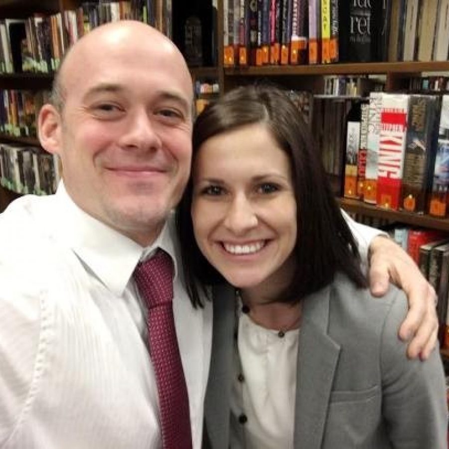 Current Forder Elementary Principal Scott Clark, left, takes a selfie with Trautwein and Point Assistant Principal Whitney Maus after she was named the new Forder principal Thursday.