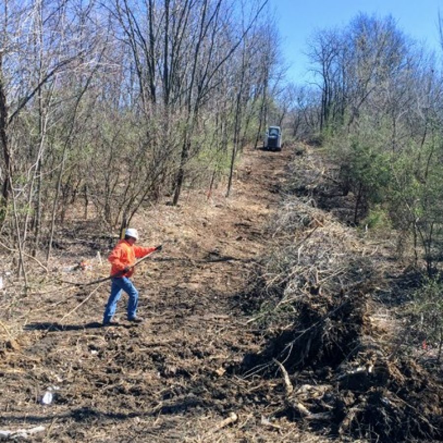 Cliff Cave trail construction at the new Telegraph Road entrance.