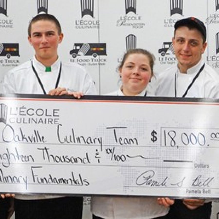 Oakville High students Chris Dlugos, Samantha DeMierre and Michael Dickens won a cooking competition at LEcole Culinaire. With the victory, each student earned an \$18,000 tuition scholarship for the Culinary Fundamentals Program. 