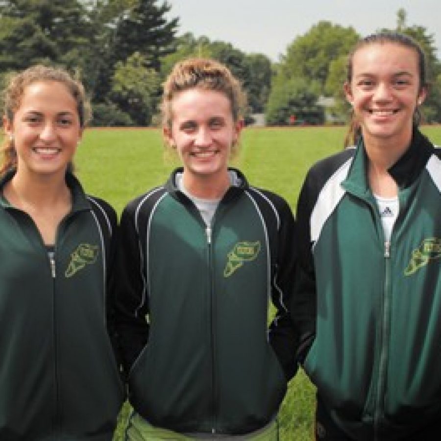 Senior Hanna Haegele, junior Mary Riley and sophomore Josie Korenak return to the Lindbergh cross-country team, where they have gone to sectionals each year they have been in competition.