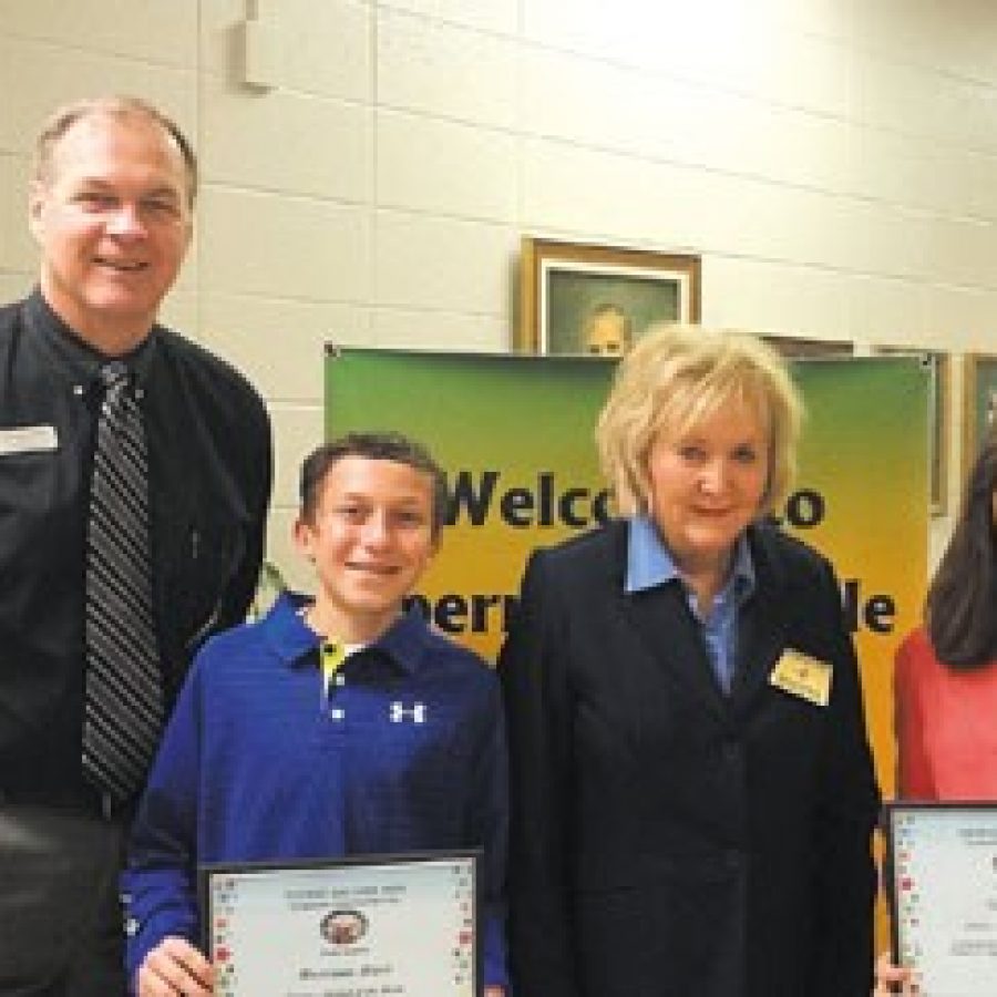Pictured, from left, are: Sperreng Principal Mark Eggers, Harrison, Strickland and Tia.