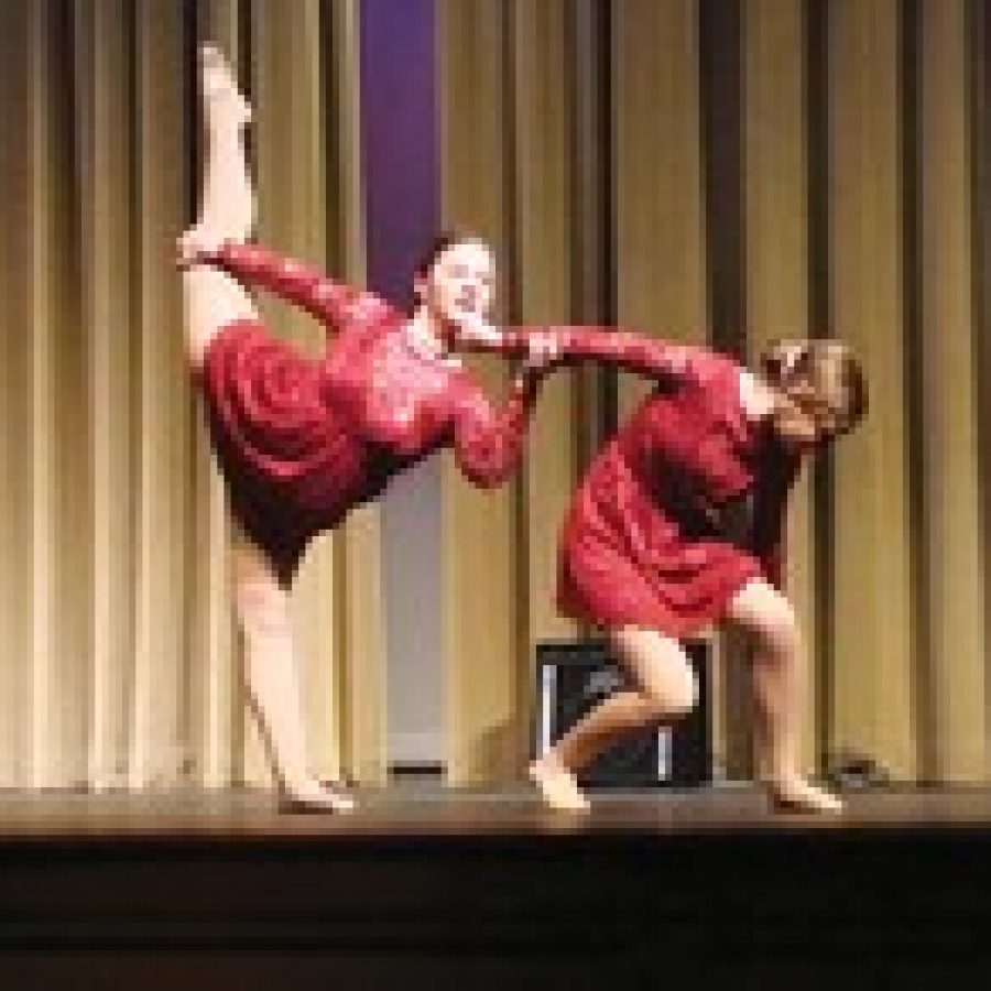 Oakville High School students Jaime Meier and Caitlin Stanford perform a ballet routine to Near to You during the Oakvilles Got Talent competition. 