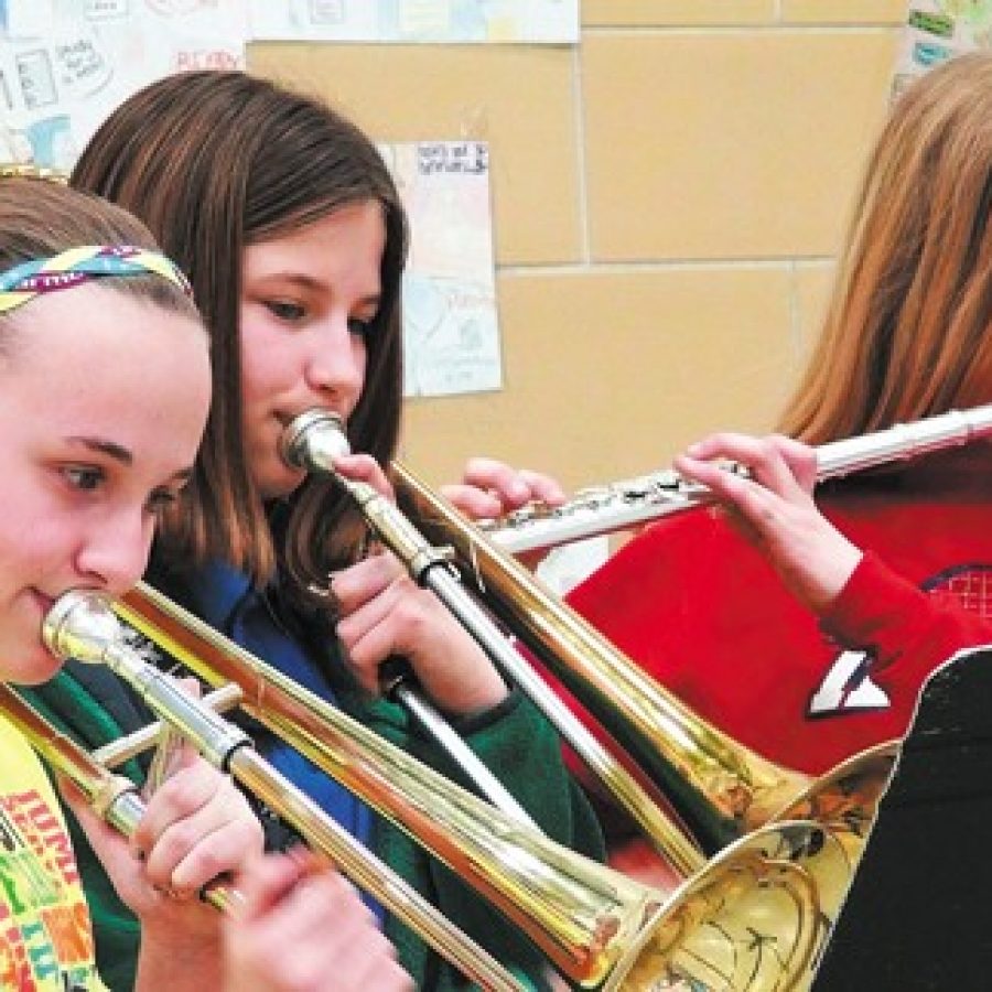 Students at Washington Middle School recently showcased a variety of talents during the schools Washingtons Got Talent! Performing at the talent show, from left, are: Marley Durham, Morgan Snyder and Rachel Ruggeri.