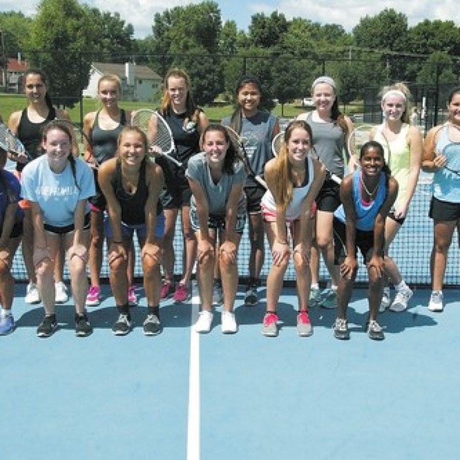 Mehlville High head tennis coach Jill Wojewuczki believes the competition is strong among the members of her 2015 squad, pictured above at the districts tennis courts at Bernard Middle School.