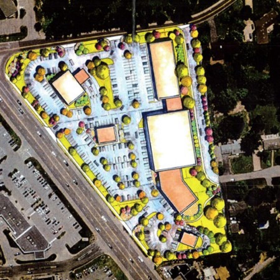 An aerial rendering of what the Court Drive and Lindbergh intersection could look like developed, from developer Dr. George Despotis.