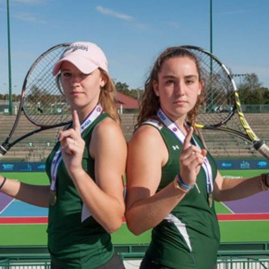 Lindbergh High School sisters Alex, left, and Kat Rosenberger captured the Class 2 doubles state championship Saturday at the Missouri Girls Tennis Tournament in Springfield.