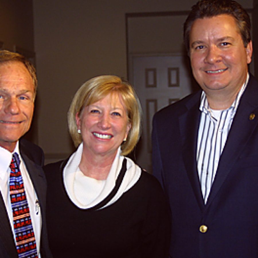 Pictured at their election night celebration at the Sunset Country Club, from left, are: newly elected 97th District state Rep. Gary Fuhr, R-Concord; newly elected 100th District state Rep. Marsha Haefner, R-Oakville; and District 95 state Rep. Mike Leara, R-Concord. Leara was elected to his second term last week. Bill Milligan photo