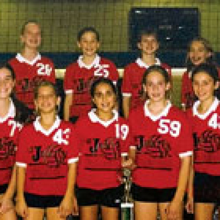 The seventh-grade girls St. Justin the Martyr School volleyball team from Sunset Hills captured the Catholic Youth Conferences South County Volleyball Championship. Pictured, back row, from left, are: Hannah Minor, Ellen Feicht, Diana Fox and Maggie Nestor. Front row, from left, are: Elizabeth Jaeger, Sarah Haffner, Stephanie Wolf, Rachel Meyer and Ellen Drazen. 