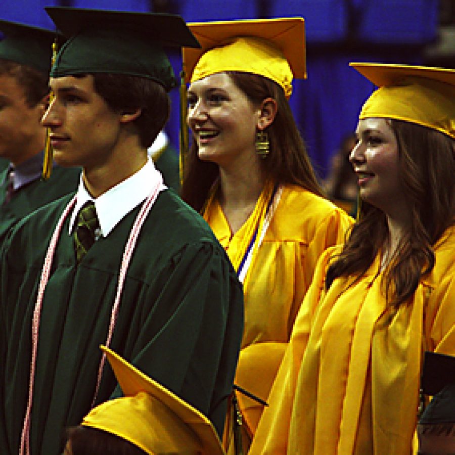 Lindbergh High School graduates await their turn to walk across the stage May 26 at Chaifetz Arena.