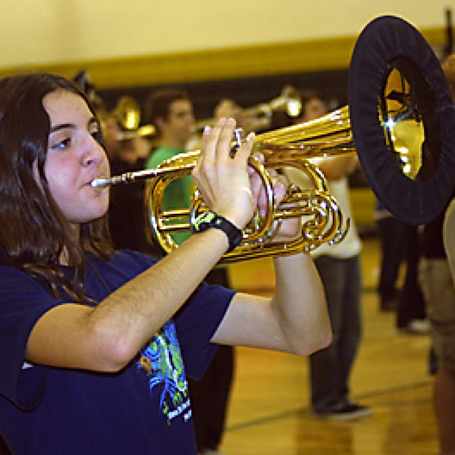 Lindbergh High Schools Spirit of St. Louis Marching Band, including Lauren Dierkes, above, worked in one last round of practices last week to prepare for the nationally televised Tournament of Roses Parade in Pasadena on Jan. 1. This is the bands second trip to the prestigious parade. Bill Milligan photo
