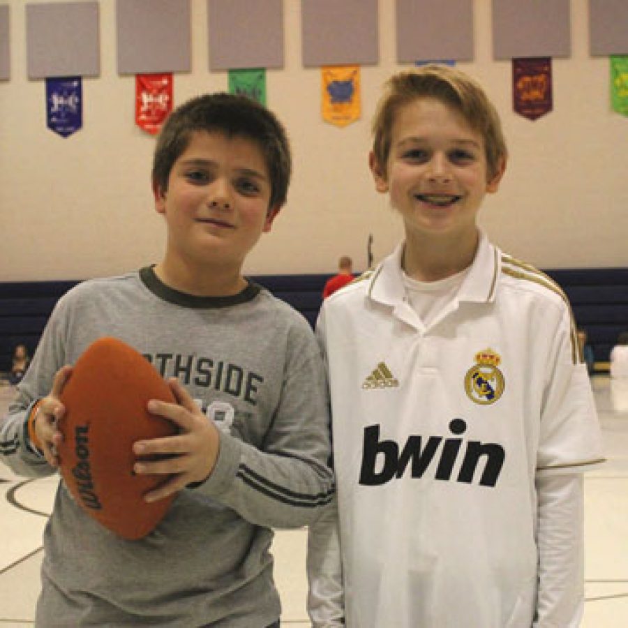 Sappington Elementary School third-grader Nathan Cobb, right, had strong support from classmate and friend Jackson Stephens, who helped him prepare for the NFL Punt, Pass and Kick competition.