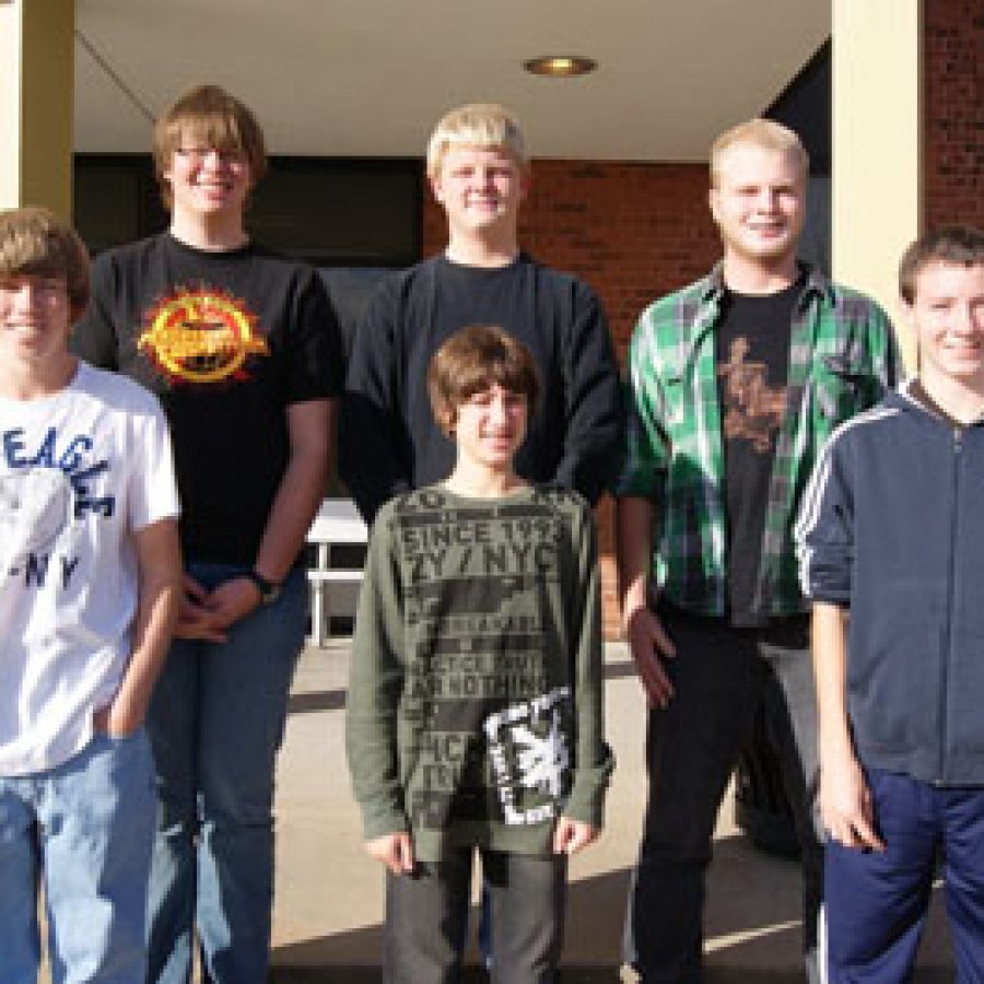 For the second year in a row, the Quiz Bowl Team at Oakville High School has qualified for the National Academic Quiz Tournaments High School National Championship Tournament. Team members, front row, from left, are: David Gerding, Dominic Indelicato and Tony Sax. Back row, from left, are: Brandon Daake, Michael Menkhus and Andrew Ludwig.