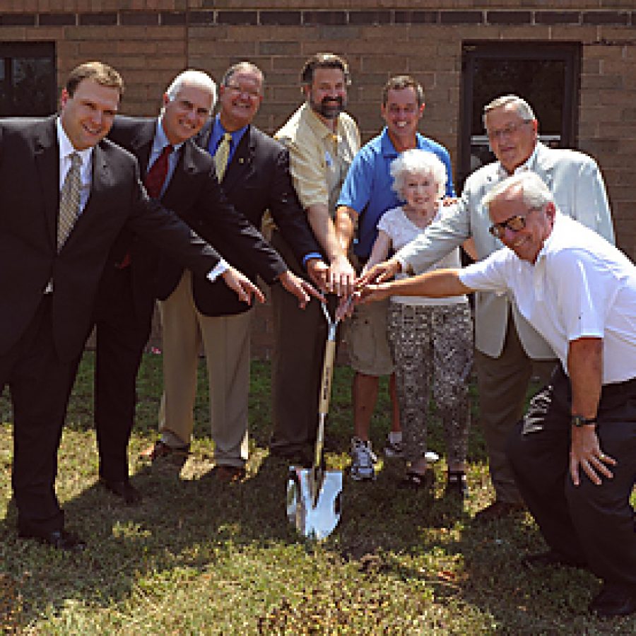 Board members and executives participating in Fridays groundbreaking at the South County Family YMCA, from left, are: Fred Bierman Jr.; Stephen OHara, chairman of the YMCA Metropolitan Board of Directors; Gary Schlansker, president and CEO of the YMCA of Greater St. Louis; Jeff Clay, executive director of the South County Family YMCA; Jerry Strickland; Jayne Swantner; Frank J. Ziegler, Jr.; and Don Hannah. The expansion will include a lobby and welcome center.